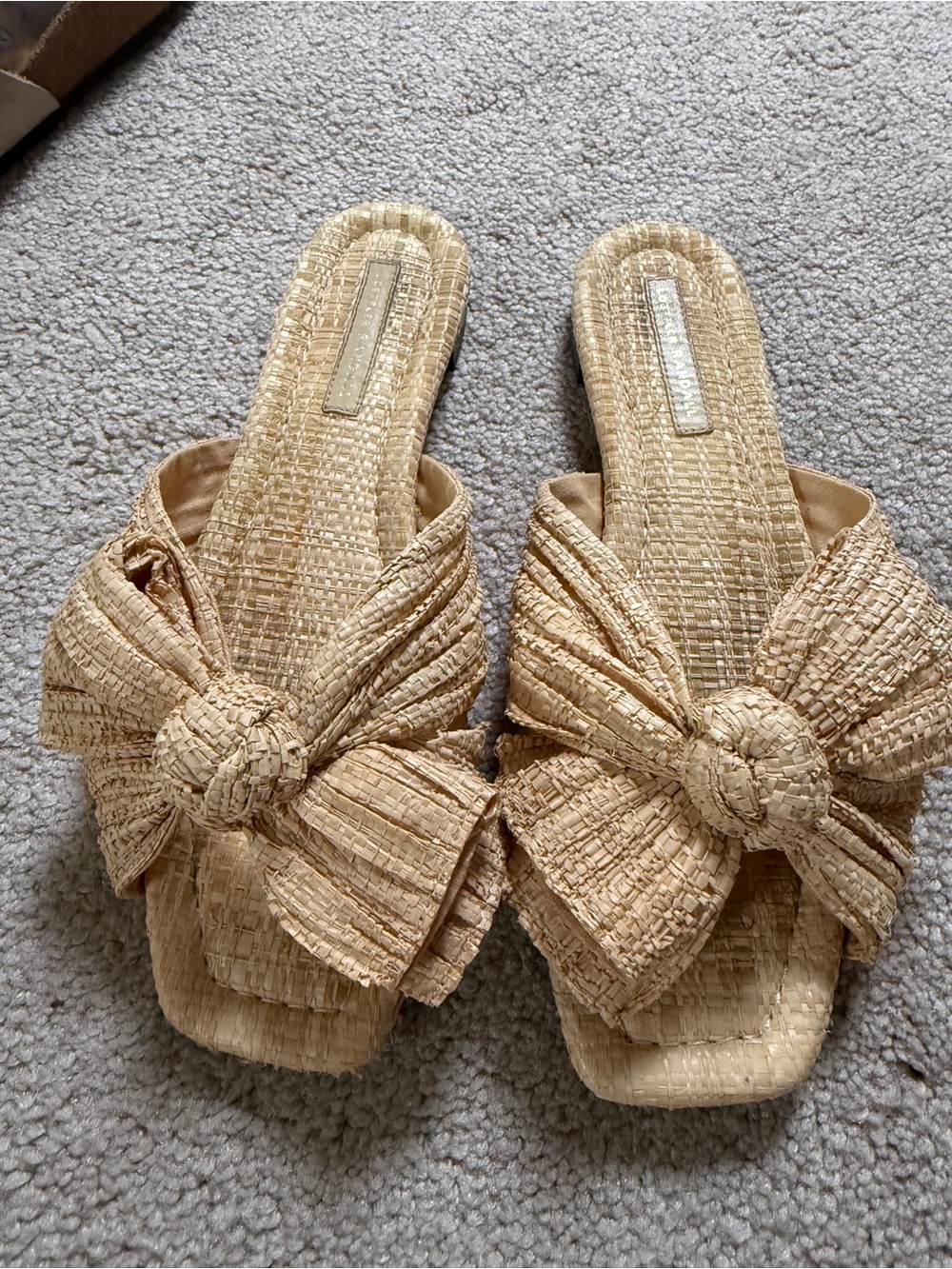 Loeffler Randall Natural Raffia Knot Slide Mules